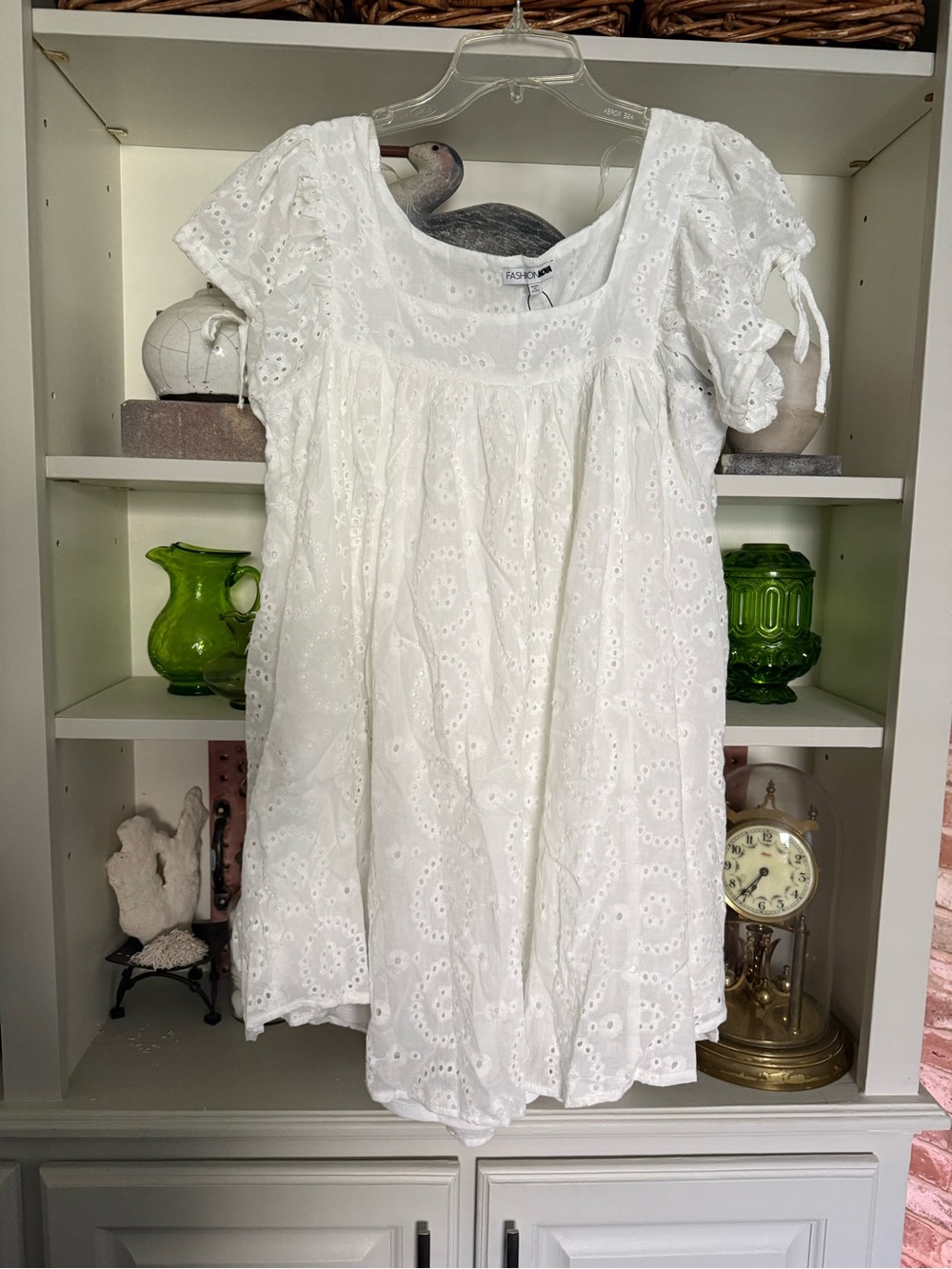 Fashion Nova White Eyelet Puff Sleeve Tunic Top